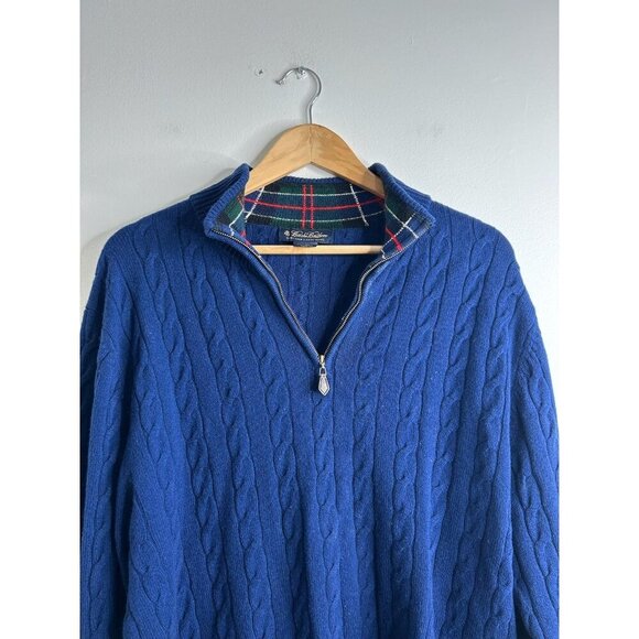 Brooks Brothers 1/4 Zip Sweater Mens L Scottish Lambswool Cable Knit Old Money - Picture 5 of 8